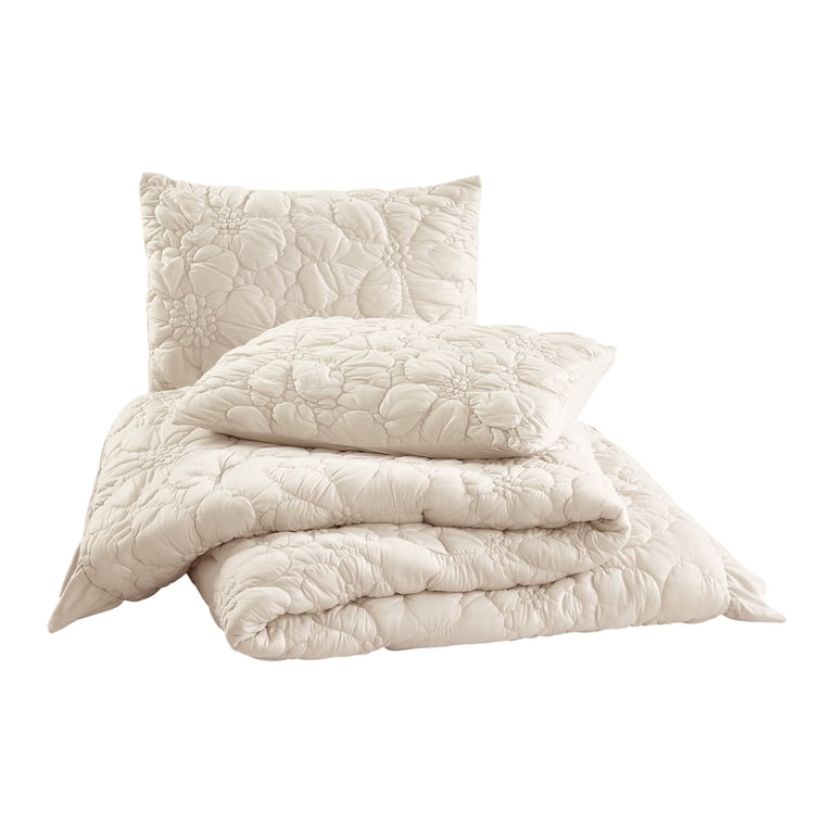 Ruched Floral Full/Queen Comforter Set, 3-Piece photo 5