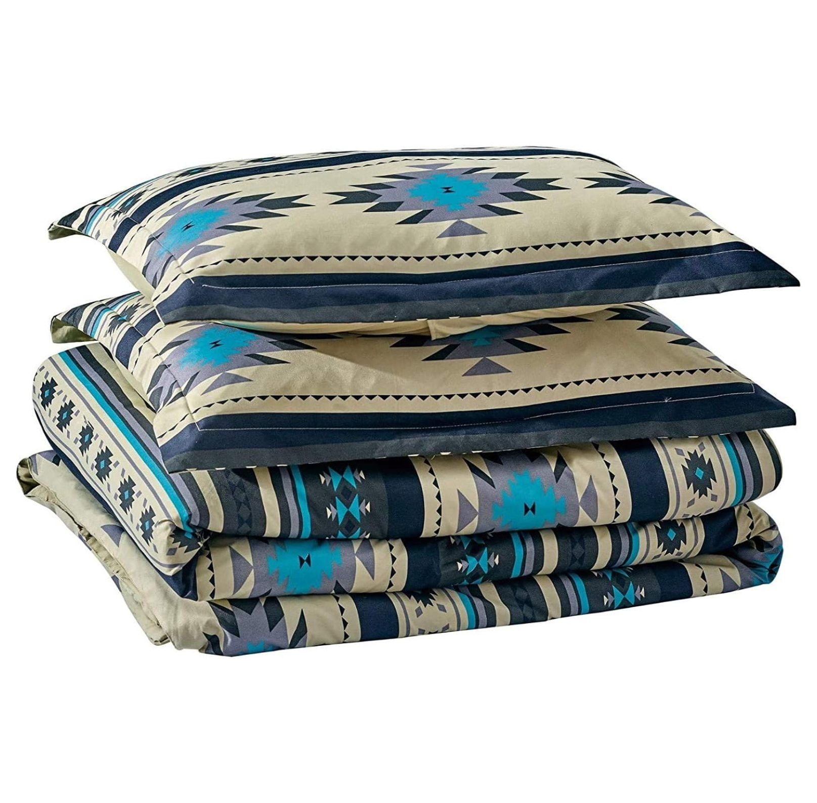 KeLiang 3-Piece Southwestern Geometric Tribal Multicolor Teal Beige Black Gray Comforter Set, Queen Size
