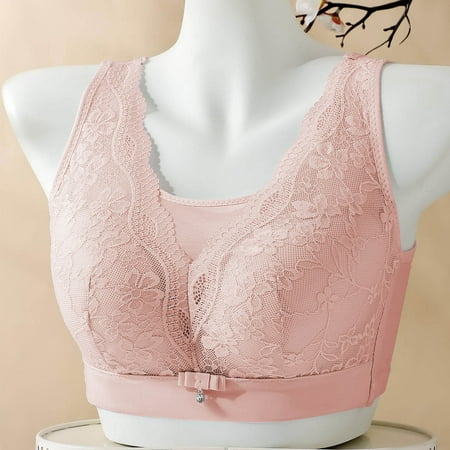 Elvqul Bras for Women Wirefree Lace Breathable Bralette Plus Size Underwear Pink Underwire Nylon Bras