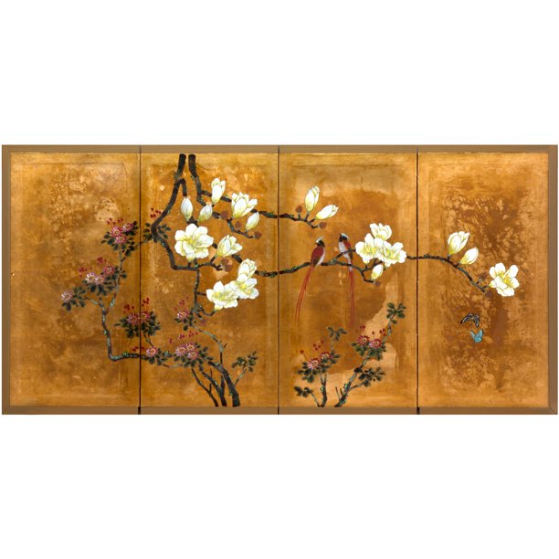Oriental Furniture Love Birds on traditional gold leaf, wall décor