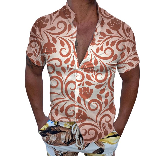 Camisas Para Hombre Hombres Casual Manga corta Primavera Verano Turndown Neck 3D Impreso Camisas Moda Top Blusa Camisas (Coffee, XXL)