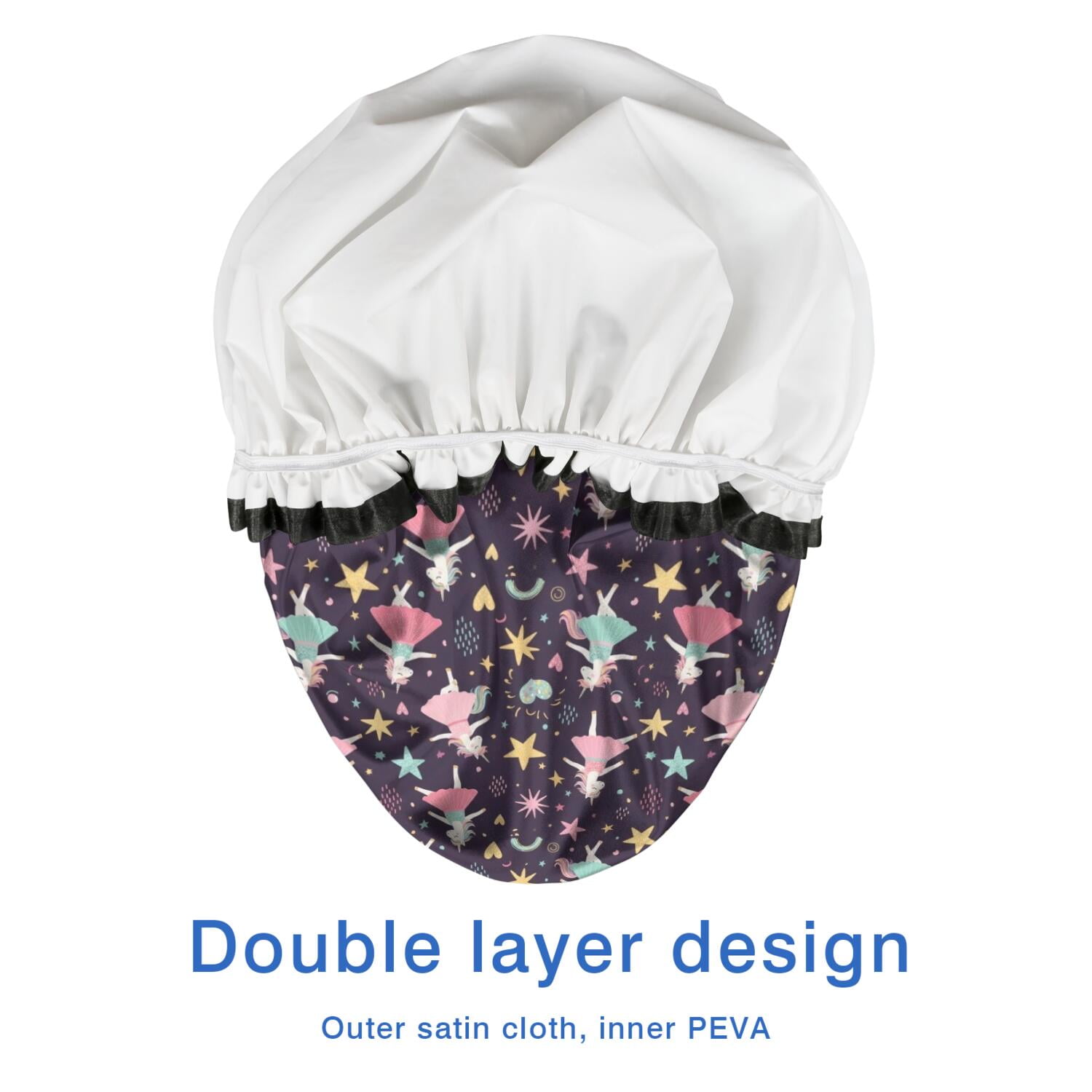 Shower Caps,Cartoon Unicorn Star Heart Pattern Waterproof Shower Cap for Women 4 Pieces,Double Reusable Hair Cover for Shower PEVA Elastic Stretch Hem