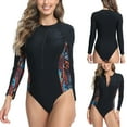 thumbnail image 5 of Feimerou Rash Guard Swimsuit Women One Piece Long Sleeve Uv Protection Zipper Printed Surfing Bathing Suit Athletic Tummy Control Tankini Swimsuits, 5 of 9