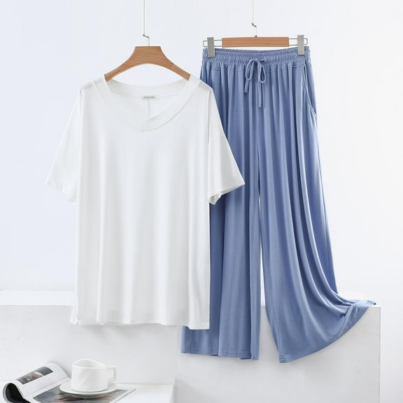 Censtreet Pajama Sets For Women 2 Piece Short Sleeve Pj Sets With Long Pants Sleepwear Casual Loose Lounge Sets