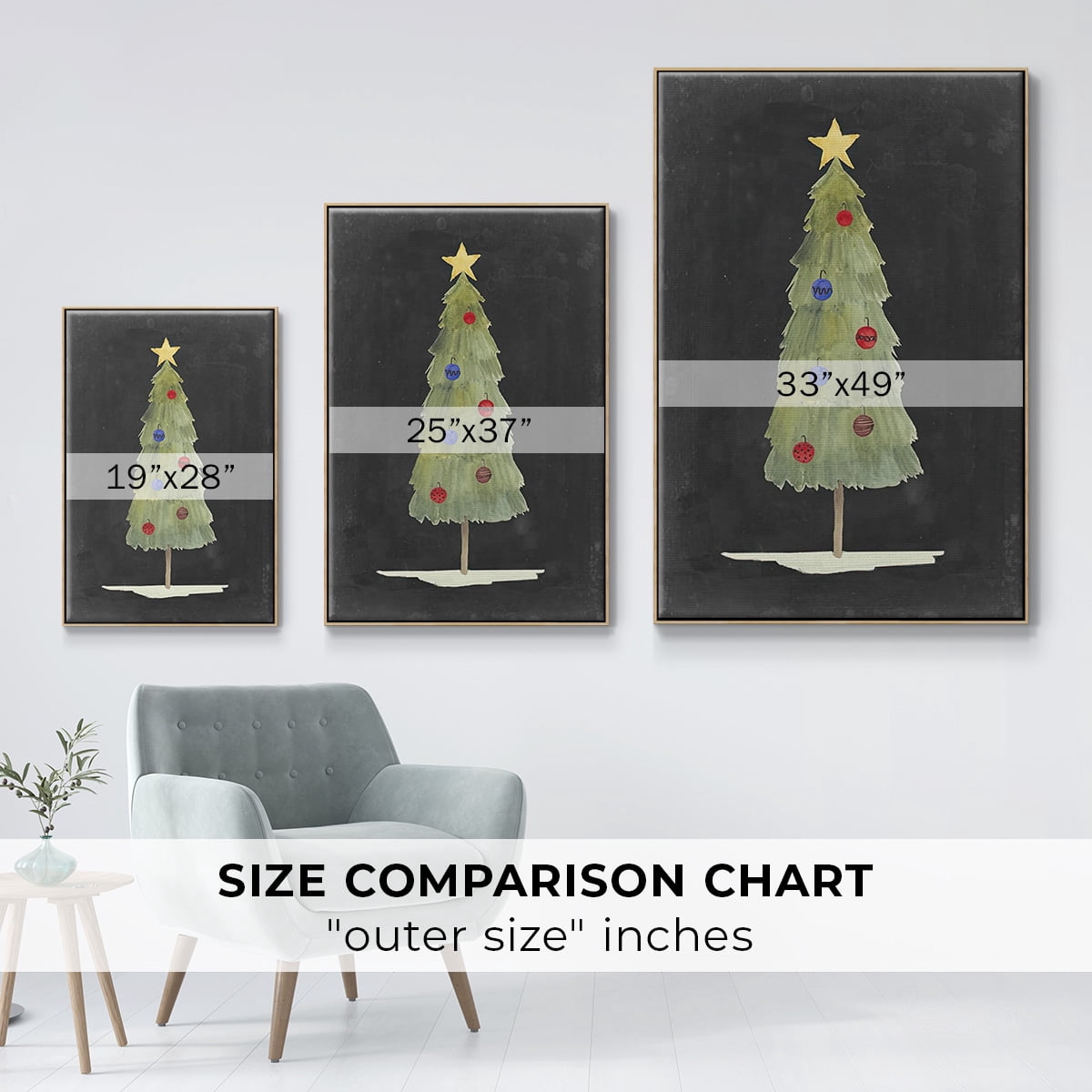 Christmas Glow II - Framed Gallery Wrapped Holiday Canvas - 27 x 41 - Natural Wood Frame
