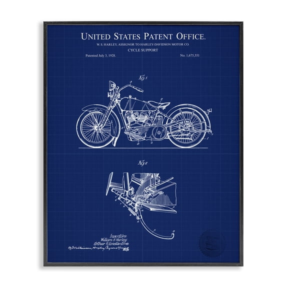 Stupell Industries Industrial Cycle Support Blueprint Black Framed Giclee Art, 11 x 14, by Karl Hronek