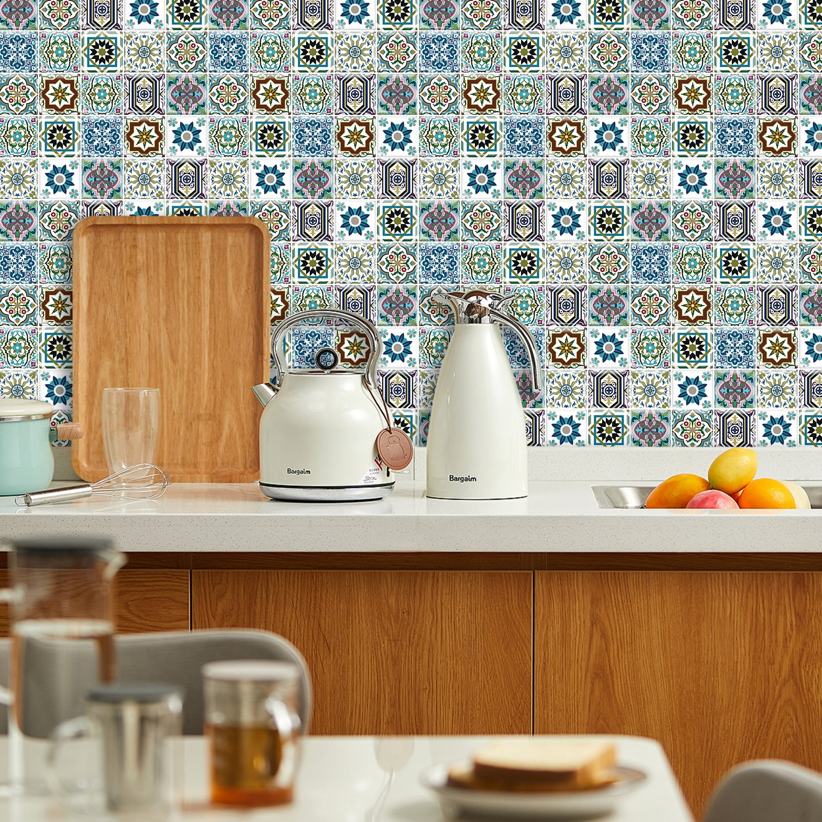 DEWOO 10PCS Mandala Tile Stickers, Peel and Stick Self Adhesive Removable Moroccan Tiles Backsplash Waterproof Oil Proof for Bathroom & Kitchen Wall Stickers Home Decor