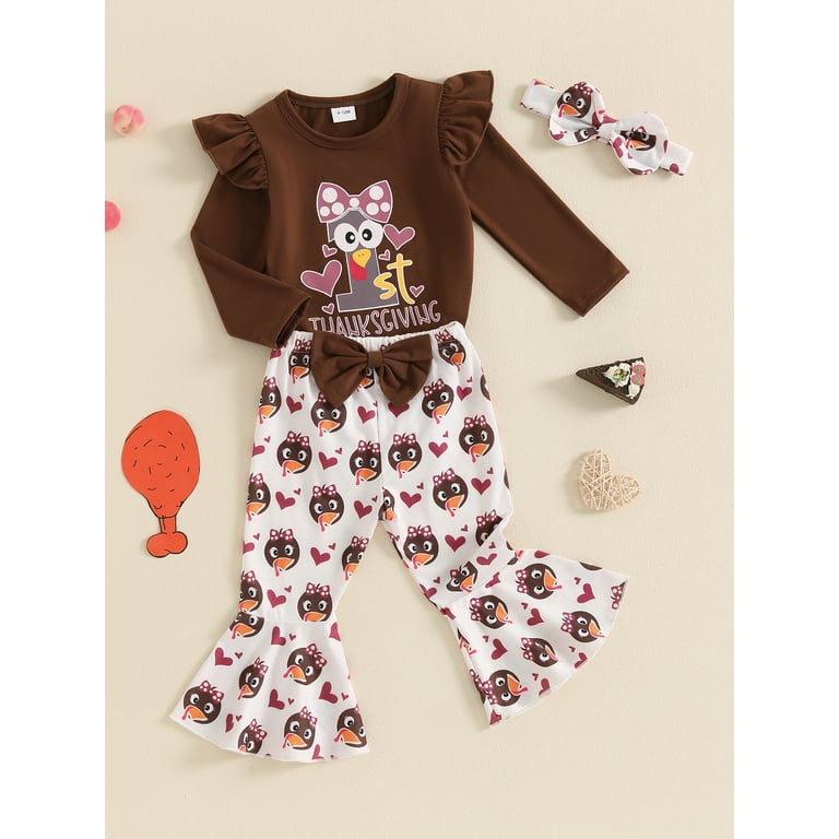 Elippeo Baby Girl Thanksgiving Outfit, Turkey Print Long Sleeve