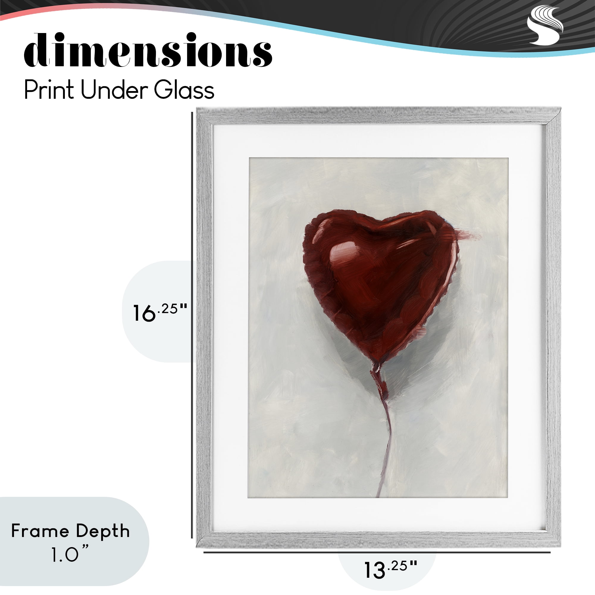 Stupell Industries Heart Shaped Balloon Gray Framed Print Under Glass, design by Ethan Harper