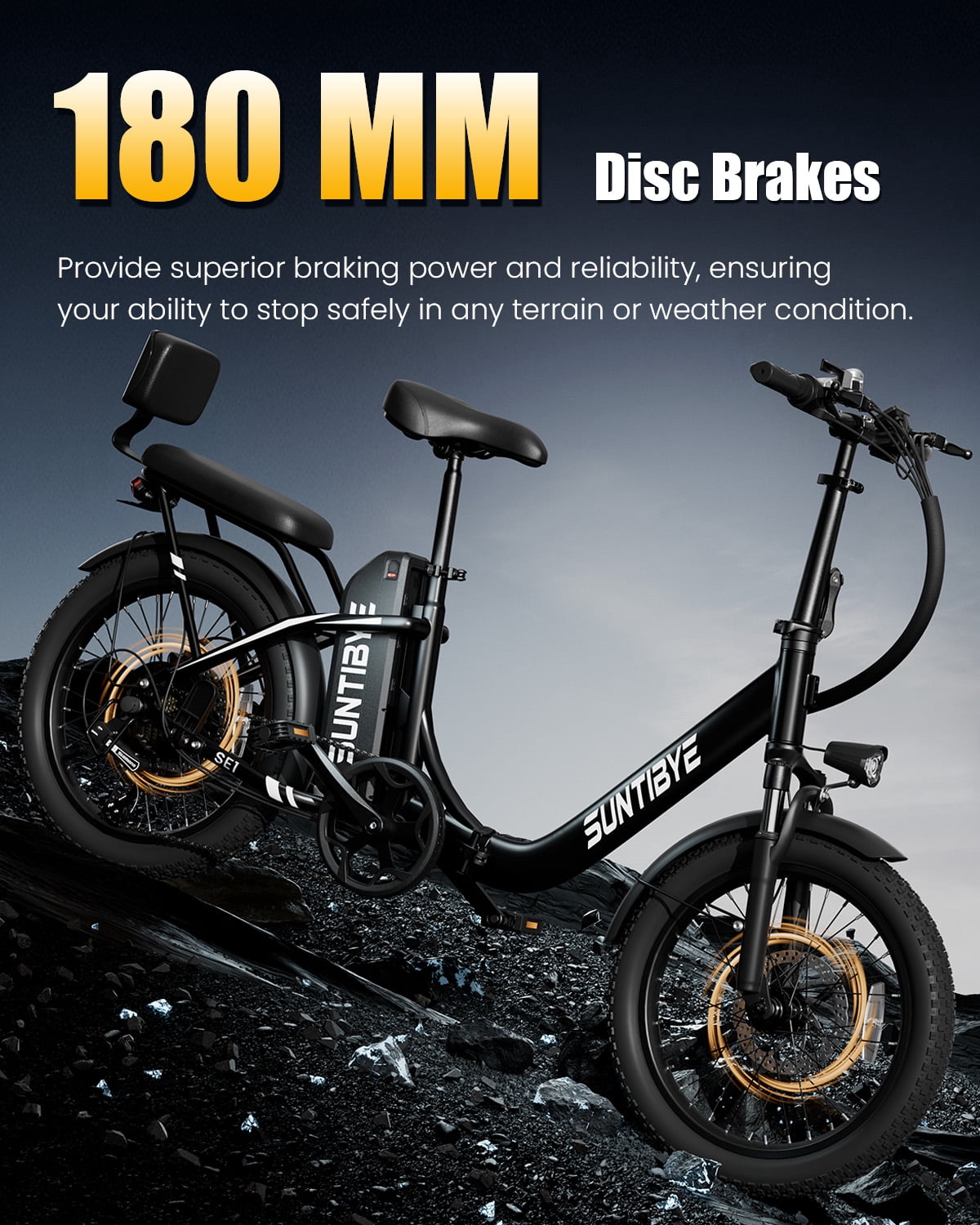 SUNTIBYE SE1 Folding Electric Bike for Adults, 1000W Motor, 28MPH, 48V 15Ah Battery, 20" Fat Tire E-Mountain Bike, UL2849, Black