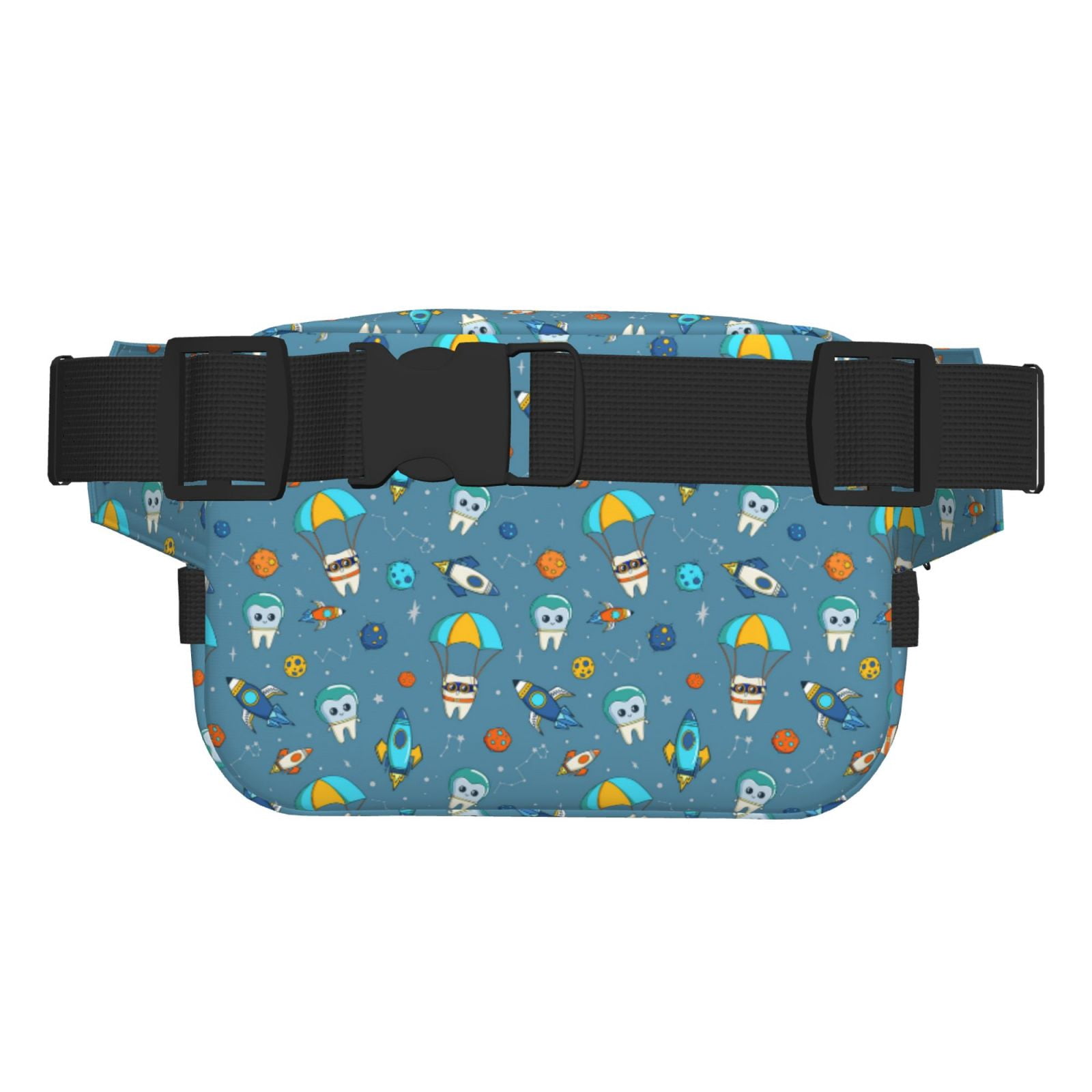 Picia Teeth Cosmonaut Print Square Double-Layer Waist Bag Mini Adjustable Waist Belt Bag Exercise Running Travel Hiking
