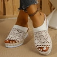 thumbnail image 5 of Women's Crochet Peep Toe Wedge Heeled Mules, Plus Size Comfortable Wedge Heel Shoes for Spring Summer Beach Wear, 5 of 10