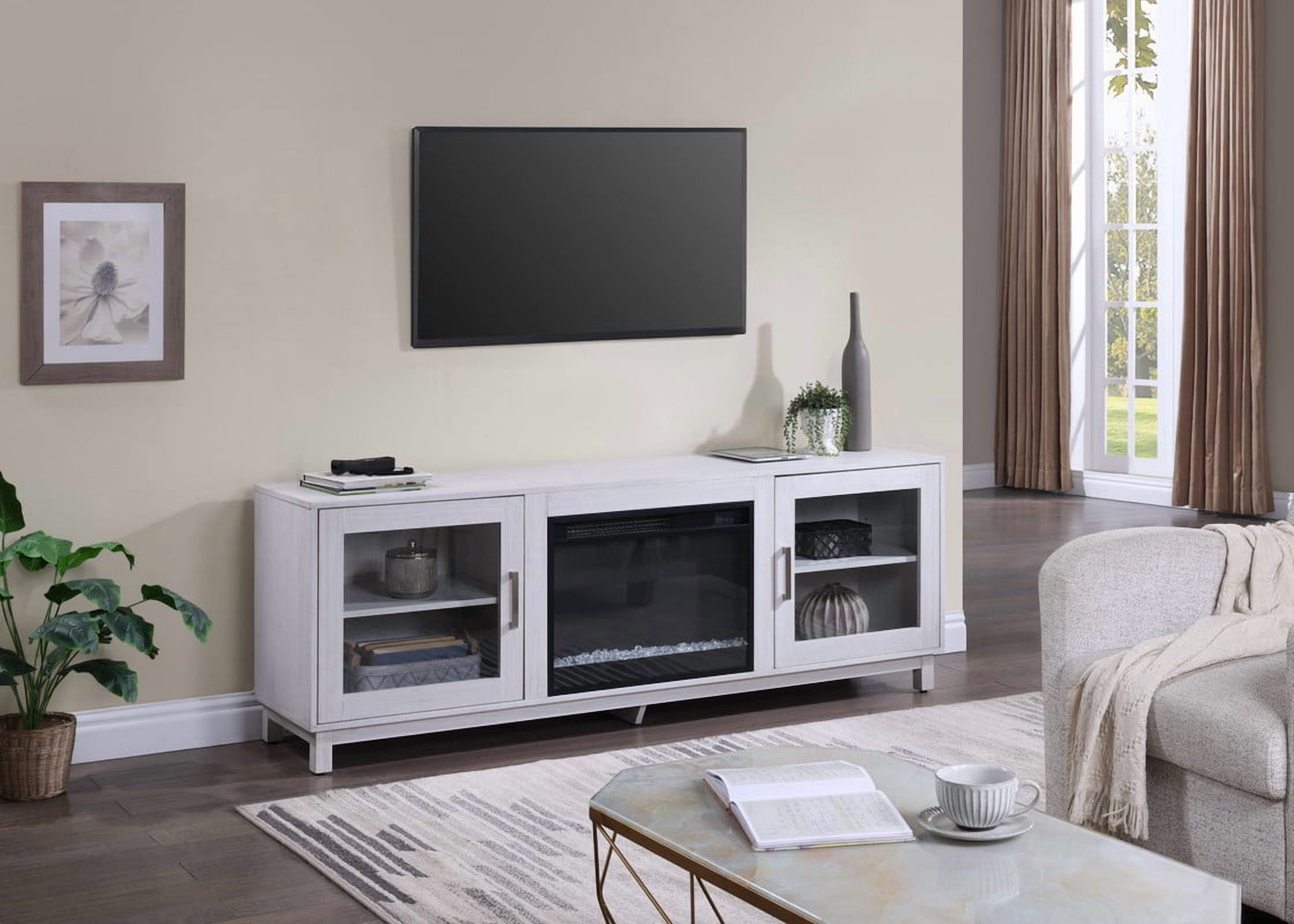 BaPiPro 70" Wide TV Stand Console with Electric Fireplace, Heater, and Storage Cabinets, White Walnut Finish