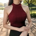 thumbnail image 4 of Women Summer Tops O-Neck Sleeveless Women Casual Tops Solid Fashion Ladies Slim Vest Knitting Women's Blouse Little Girl Christmas Running Top Womens Toe Girls Fuzzy Camisole Bras Cute Red One Size, 4 of 4