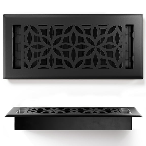 Greater Grates Floor Register 4x10 Floral Textured Black 1 Pack