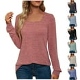 thumbnail image 6 of Women's Long Sleeve Square Neck Shrug T-Shirts Casual Solid Pullover Tops Cotton Comfy Soft Blouses Green,M, 6 of 6