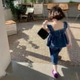 thumbnail image 2 of Gbsyewxs Outfits Sets For Girls 2 Piece Sleeveless Square Neck Solid Color Suspenders Denim Tops And Shorts Set Casual Summer Toddler Clothes Size 7-8 Years, 2 of 8