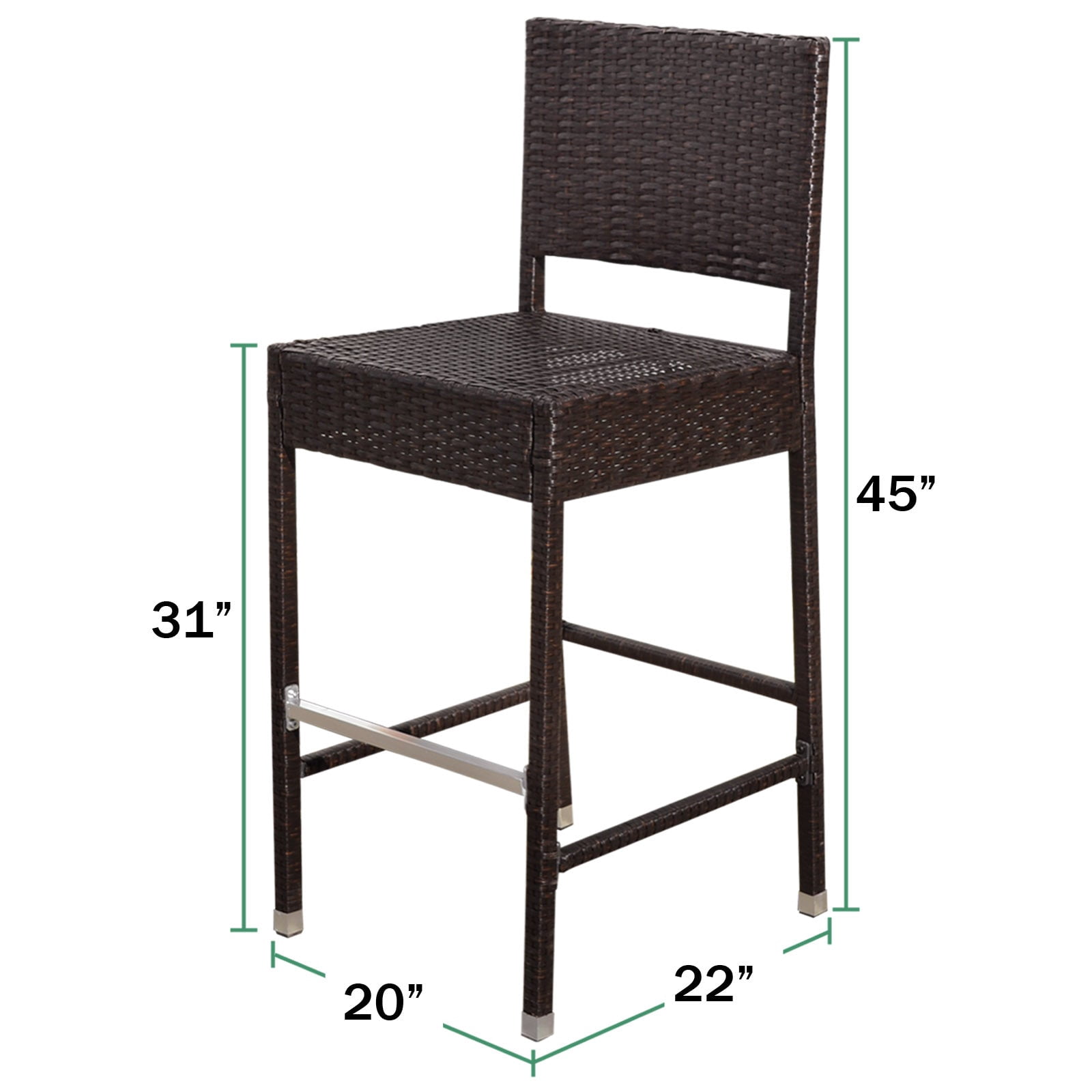 SUNNYOUTDOOR Wicker Bar Stool Patio Furniture All Weather Dark Coffee Barstool with Lean-Back, 2 Pack