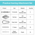 thumbnail image 4 of Awning Attachment Set, Heavy Duty Sun Shade Sail Stainless Steel Hardware Kit for Garden Triangle and Square, Rectangle, Sun Shade Sail Fixing Accessories A, 4 of 5