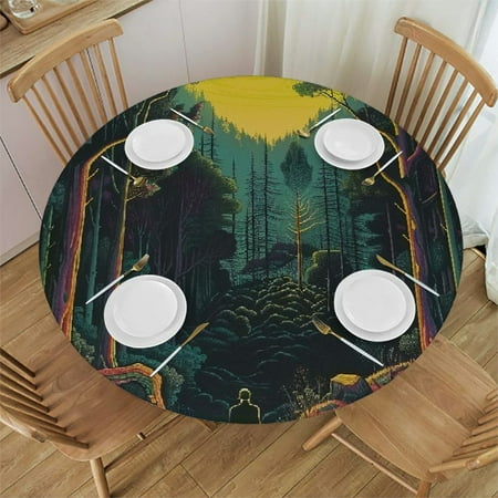 

Patifu Man Forest Night Round Table Cover Stain Resistant Washable Indoor Outdoor Tablecloth Kitchen Dining Wedding Parties Table Cloth 100% Polyester Fiber 54-58