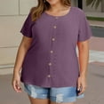thumbnail image 5 of Resivox Womens Plus Size Tops 4x-5x Summer Short Sleeve Button up Blouses Basic Crew Neck Henley T Shirts Large Casual Summer Clothes Purple L, 5 of 5