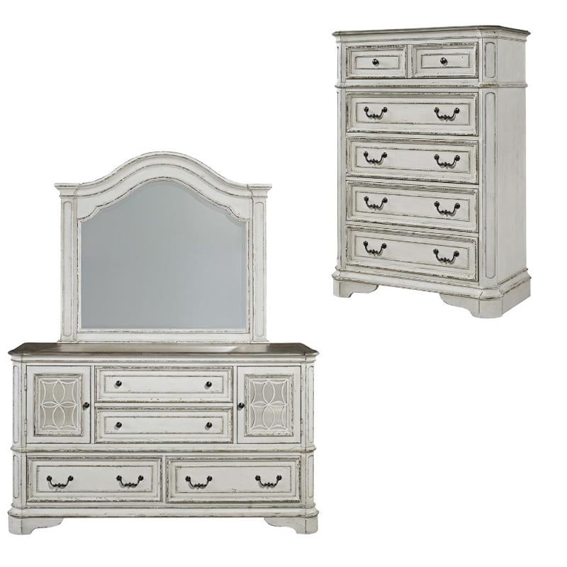 3 Piece Rustic Farmhouse Set with Mirrored Dresser and Chest Walmart