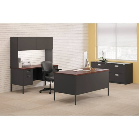 HON Metro Classic Double Pedestal Desk, 60w x 30d x 29 1/2h, Mahogany/Charcoal