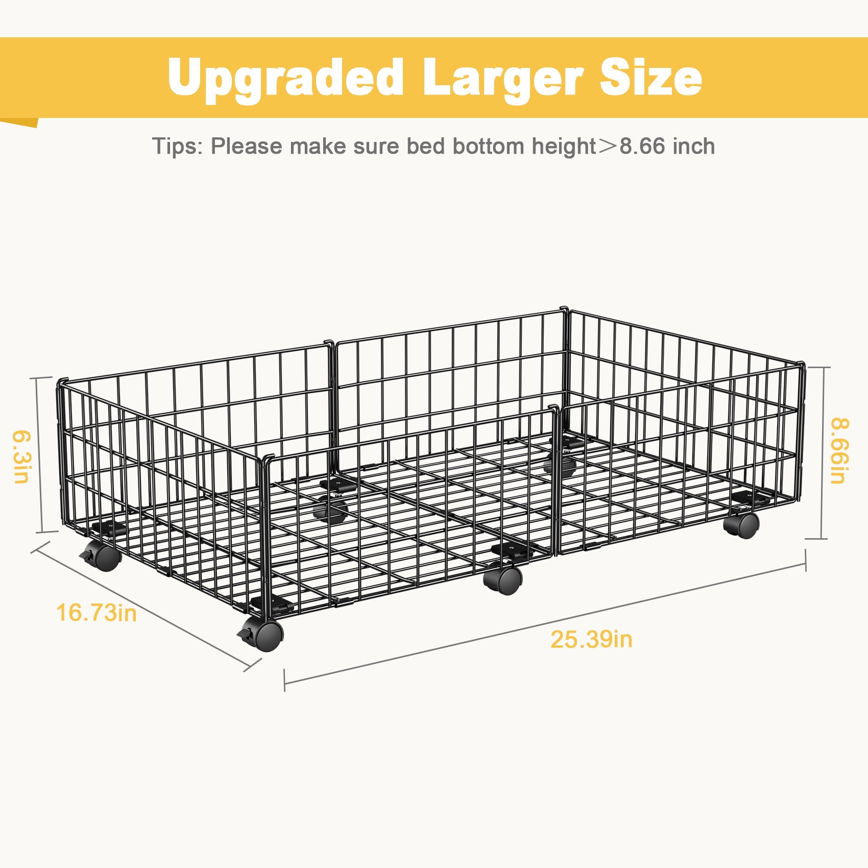 Mr IRONSTONE Under Bed Storage with Wheels, 2 Pack Living Room Bedroom Storage Organizers, Large Metal Under Bed Drawer Containers, Black