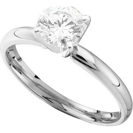Size 8 - 14k White Gold Round Diamond Solitaire Bridal Wedding Band Engagement Ring 1.00 Cttw