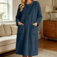 thumbnail image 5 of Mifsaly Womens Long Fleece Nightgown Plush Sleep Dress Long Sleeve Crewneck Warm Bathrobes with Pockets Navy,XL, 5 of 7