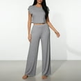 thumbnail image 2 of hotojiny Two Piece Sets for Women Summer Travel Vacation Outfits Cap Sleeve Cropped Tops Wide Leg Lounge Pants Matching Sets, 2 of 5