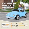 thumbnail image 6 of 12V Licensed Volkswagen Beetle Ride-On Car for Toddlers, Remote Control, LED Lights, 3 Speeds, Music, for Kids Ages 2-5, Blue, 6 of 8