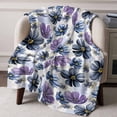 thumbnail image 3 of Throw Blanket for Couch Purple Floral Soft Fleece Flannel Blankets Cozy Lightweight Blanket for Home Sofa Living Room Blue Black Flowers Bed Throws 50" x 60", 3 of 9