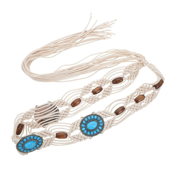 TABLZONE Boho Macrame Waist Belt for Women's Adjustable Knot Unique Ethnic Design Beige Braided Rope Faux