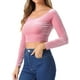 thumbnail image 4 of INSPIRAR CHIC Blusas de Terciopelo de Manga Larga Off Shoulder Sólidas Cortas XS Rosa, 4 of 6