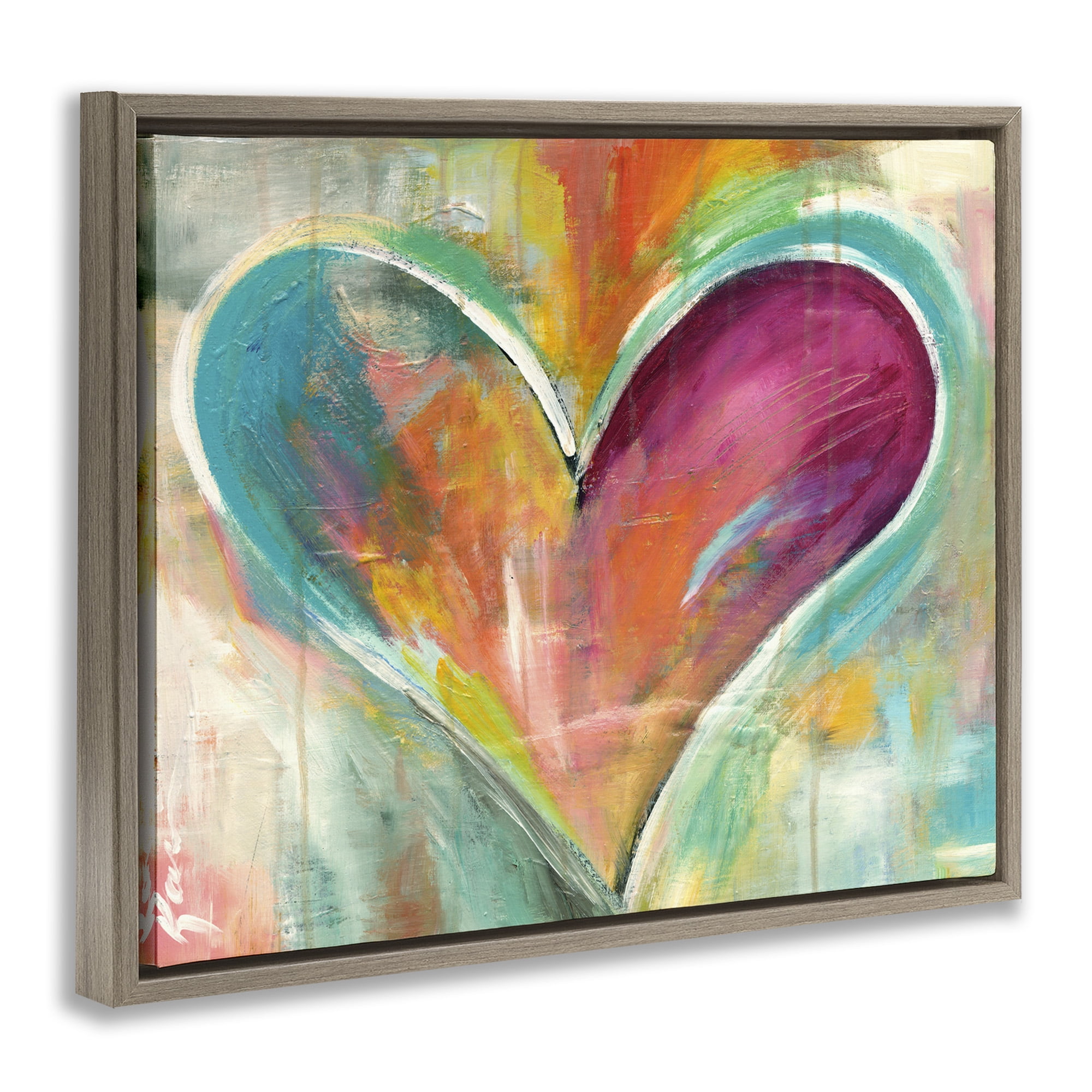 Stupell Industries Abstract Textural Heart Painting Art for Kids Painting Brown Floater Framed Canvas Art Print Wall Art, 21 x 17