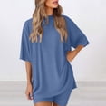 thumbnail image 4 of GILIGEGE Summer Sets Women 2 Piece Outfits Women's Two Piece Set 2025 Summer Casual Oversized Shirts Biker Shorts Matching Travel Outfit Matching Summer Lounge Sets Blue L, 4 of 6