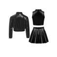 thumbnail image 2 of Miutii Kids Girls Shiny Metallic Long Sleeve Street Hip Hop Dance Bomber Jacket Sweatshirt Crop Tops with Skirts Set Black 16, 2 of 3