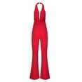 thumbnail image 4 of Riforla Women Sexy Solid Color Party Sexy Halterneck Trousers with Pockets Jumpsuit Womens Jumpsuit Hot Pink S, 4 of 4