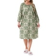 thumbnail image 2 of INSPIRE CHIC Women's Nightgown Long Sleeve Sleepwear Round Neck Tie Front Loungewear Nightshirt with Pocket S Green Floral, 2 of 5
