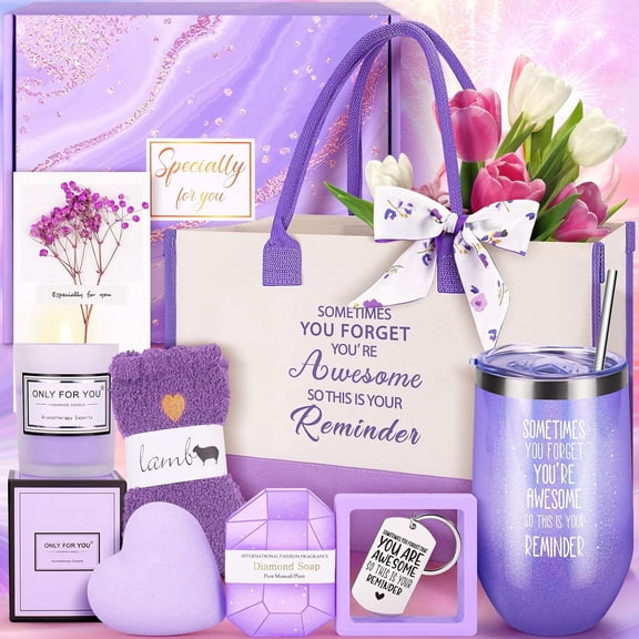 13 count Birthday Gifts for Women,Mom, Wife, Girlfriend, Sister, Her- Self Care Package Get Well Soon Gifts Basket for Women Purple Birthday Gifts Mothers Day Baskets for Mom