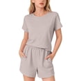 thumbnail image 2 of GiLiling Girls 2 Piece Outfits Summer Crew Neck Cap Sleeve Elastic Waist Lounge Set Sweatsuit with Pockets Casual Wear (Beige, 9-10 Years), 2 of 9
