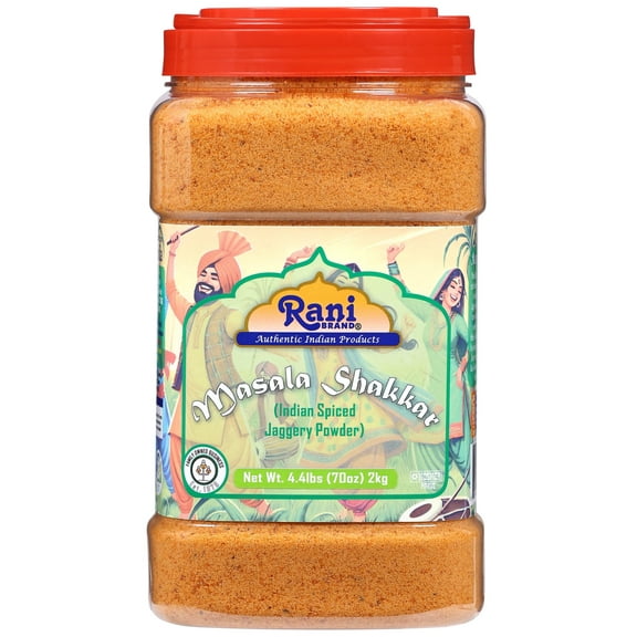 Rani Masala Shakkar (Indian Spiced Jaggery Powder) Unrefined Raw Cane Sugar 70oz (4.4lbs) 2kg PET Jar ~ Gluten Friendly | Vegan | NON-GMO | Kosher | No Salt or fillers | Indian Product