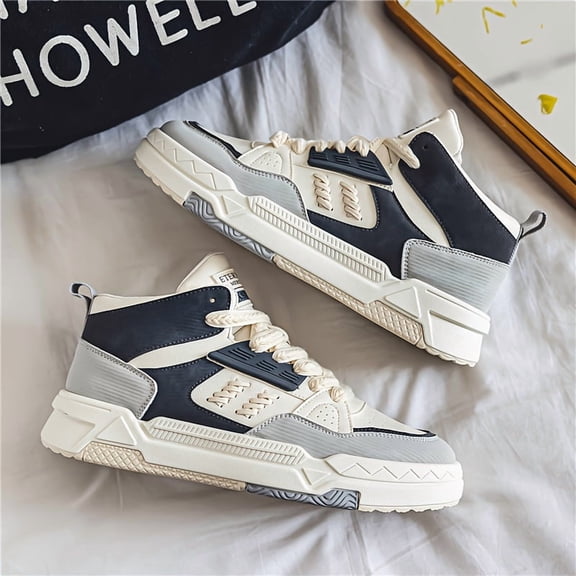 Sneakers, Vintage High-top Men's Shoes with Thick Soles for Casual Wear