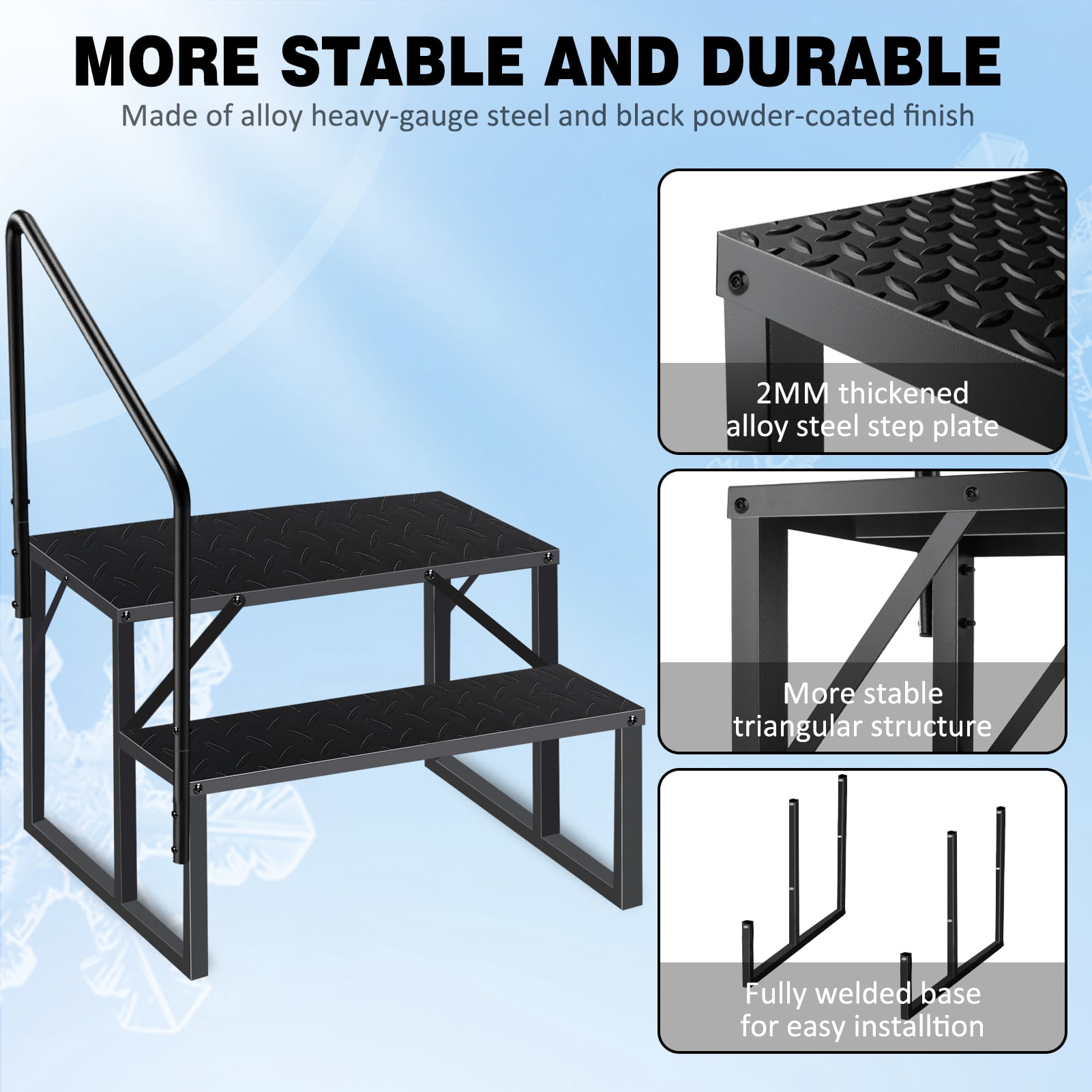 2 Step Ladder with Handrail, Swimming Pool Ladder Above Ground, 660 lb Load Capacity RV Steps with Anti-Slip Panel, Mobile Home Stairs for Reaching and Getting High