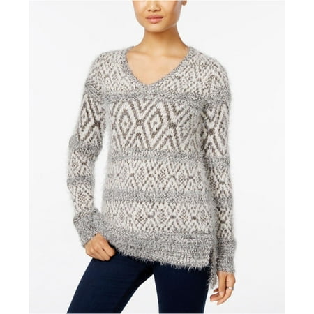 Style & Co Petite Fair Isle Eyelash Sweater Grey Combo PS