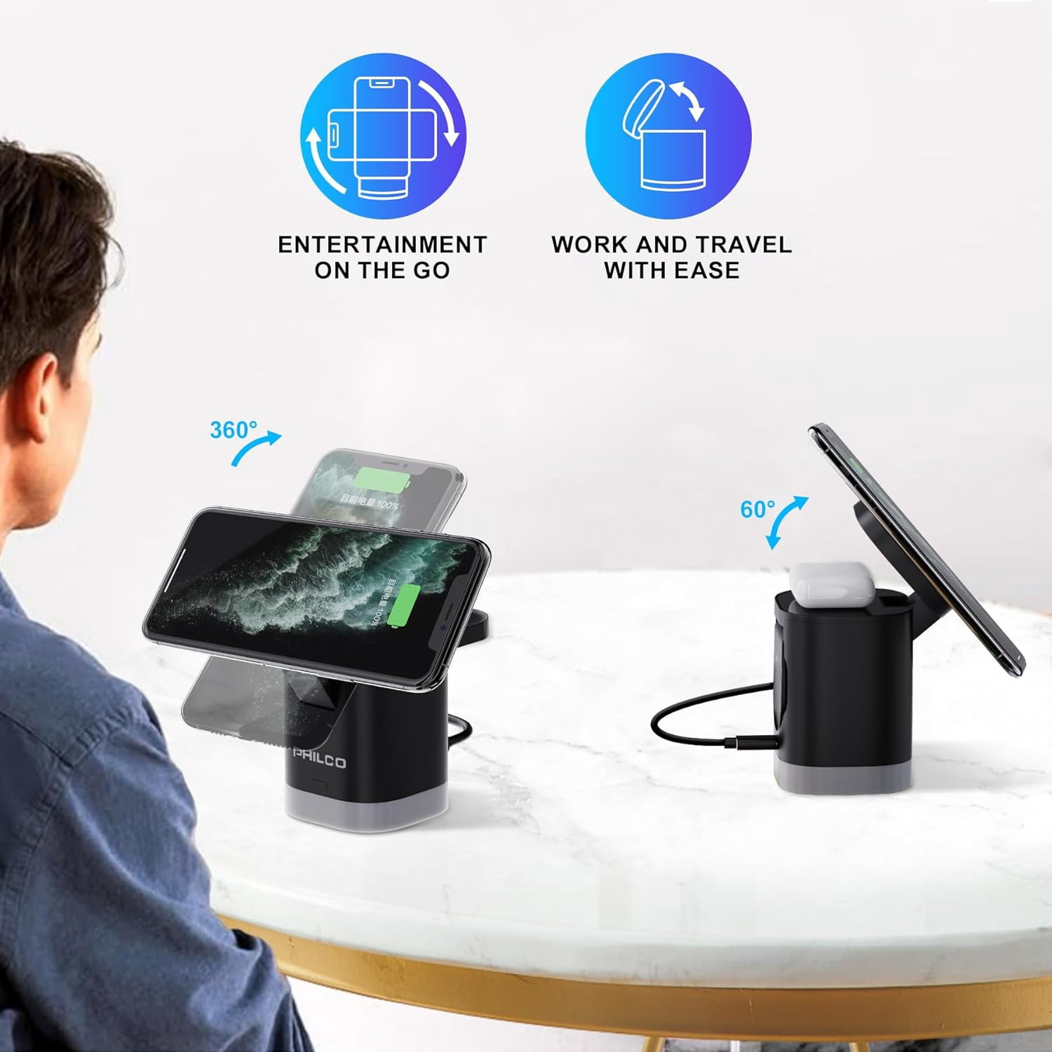 3-in-1 Magnetic Wireless Phone Charger, 15W Mag-Safe Charging Station for Apple Products iPhone 11/12/13/14/15/16, AirPods & Apple Watch with LED Lighting, Fast & Efficient for Home, Office & Travel