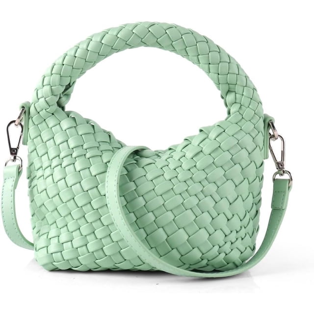 LHSHID Women Woven Tote Small Crossbody Bag, Weave Quilted Purse Square Shoulder Bag Woven Handbag with Detachable Strap