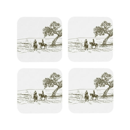 

Tideii Cowboys Riding A Horse Near A Tree for Leather Coasters 4 Pieces Anti-fouling and Anti-scalding Decorative Coasters Suitable for Restaurants Kitchens Coffee Shops-Square