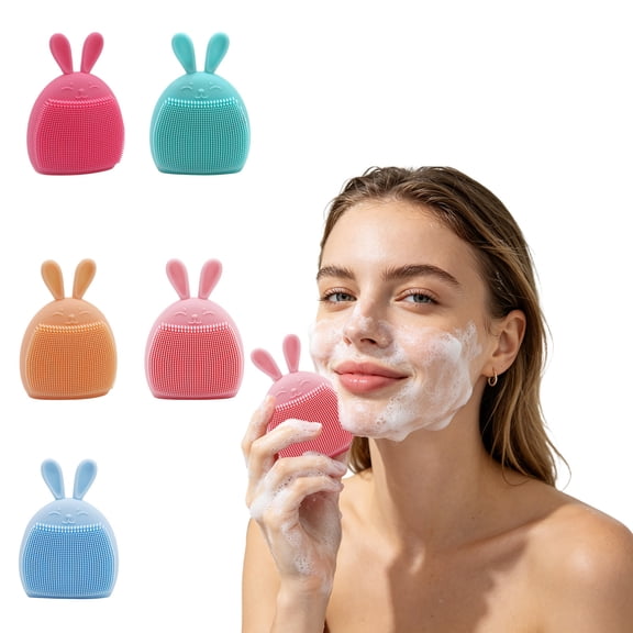 Beautynvta Silicone Face Scrubber, Cute Bunny Shaped Manual Facial Cleansing Brush for Men and Women, Skin Care Face Brushes for Exfoliating, Pore and Blackhead Remover